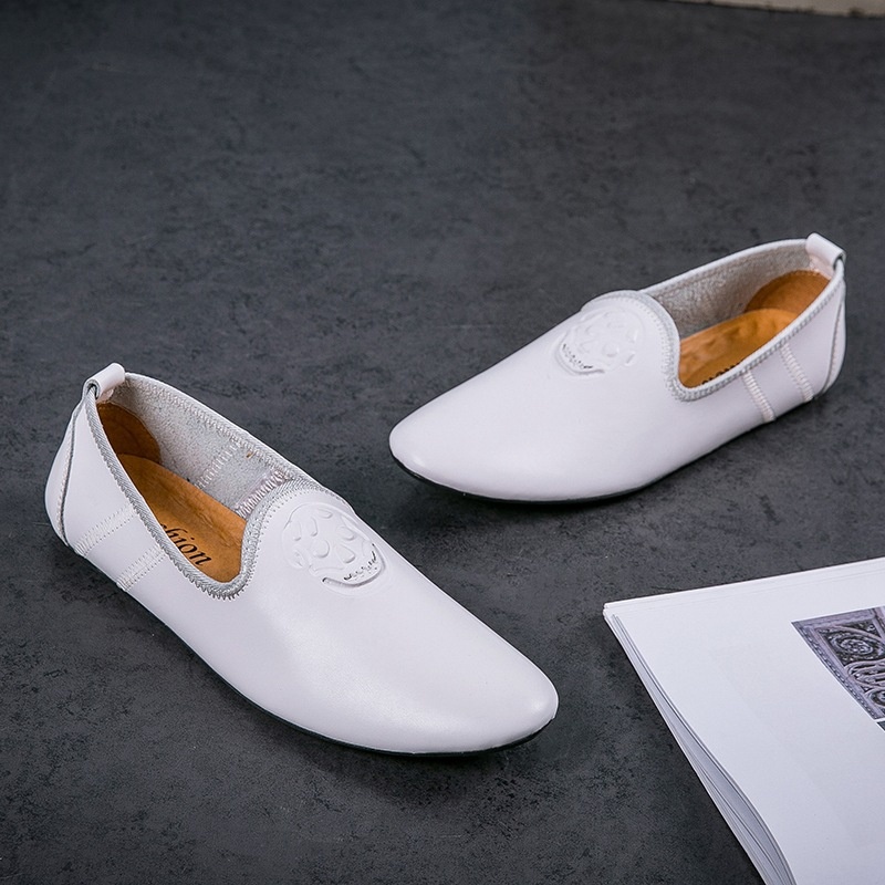 WalkPrime WalkPrime European Station Autumn Hairstylist Small Leather Skull Trendy New Men's Single Loafers Lazy Shoes Youth_voghion.com