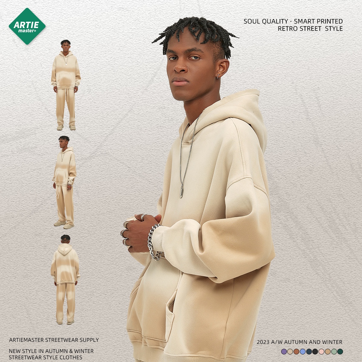 Abbigliamento uomo Pulse ARTIE | Autunno Inverno 2025 Nuovo pile foderato in tinta unita, spesso 360 g, tinto a spruzzo, vintage con cappuccio_voghion.com