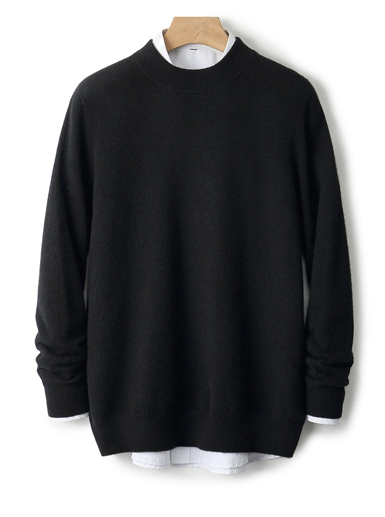 Herren-Strickpullover mit halbem Rollkragen, Herbst/Winter, aus reiner Wolle, einfarbig, dickwandig, stilvoll, Business-Look_voghion.com