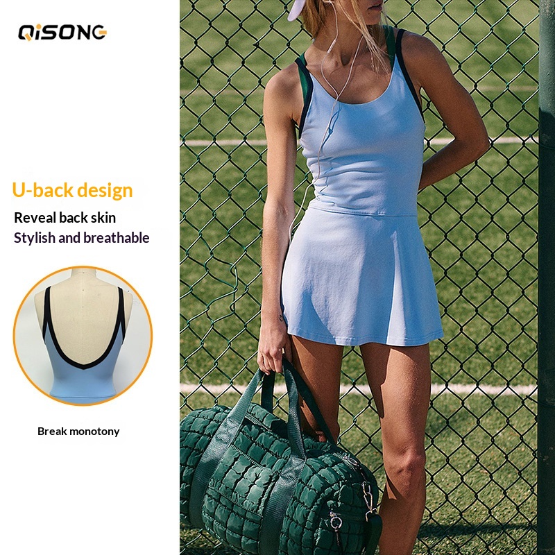 001 Cross-Border Spring Summer U-Back Bare Sensation Tennis Skirt For Women Waist-Cinching Quick-Dry Color-Block Casual_voghion.com