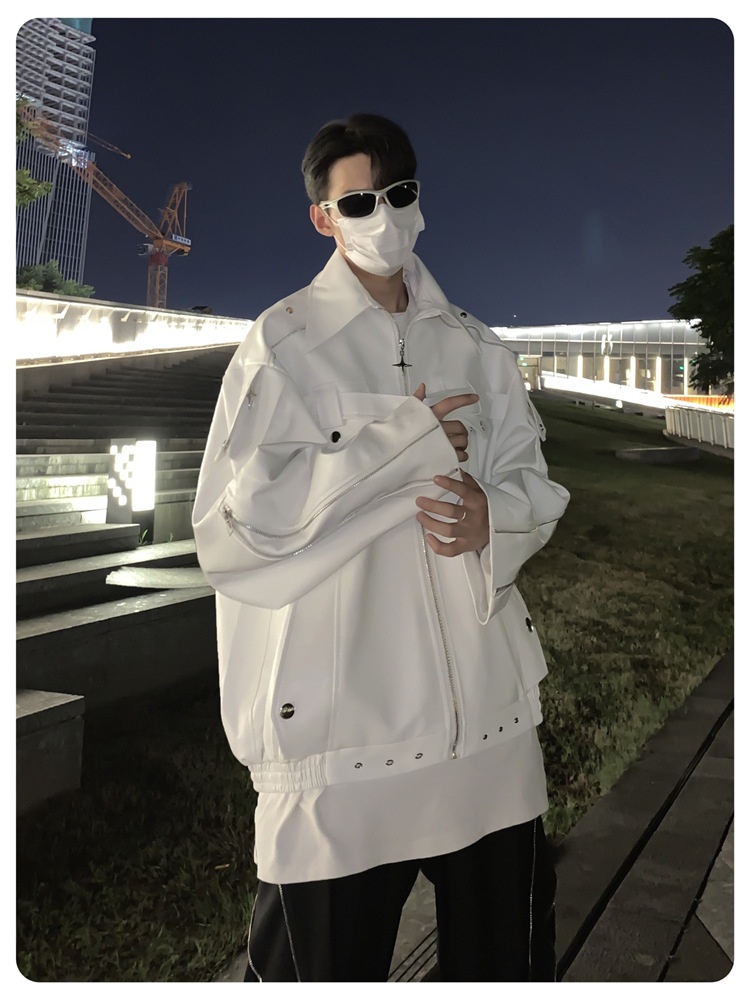 Giacca da motociclista in pelle PU di alta qualità, stile punk decostruito, stile europeo e americano, versatile, tendenza_voghion.com