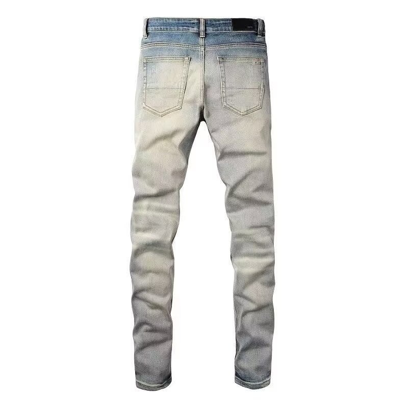 boy European And American Style Ripped Patch Elastic Retro Men's High Street Slim Fit Skinny Trendy Brand Jeans_voghion.com