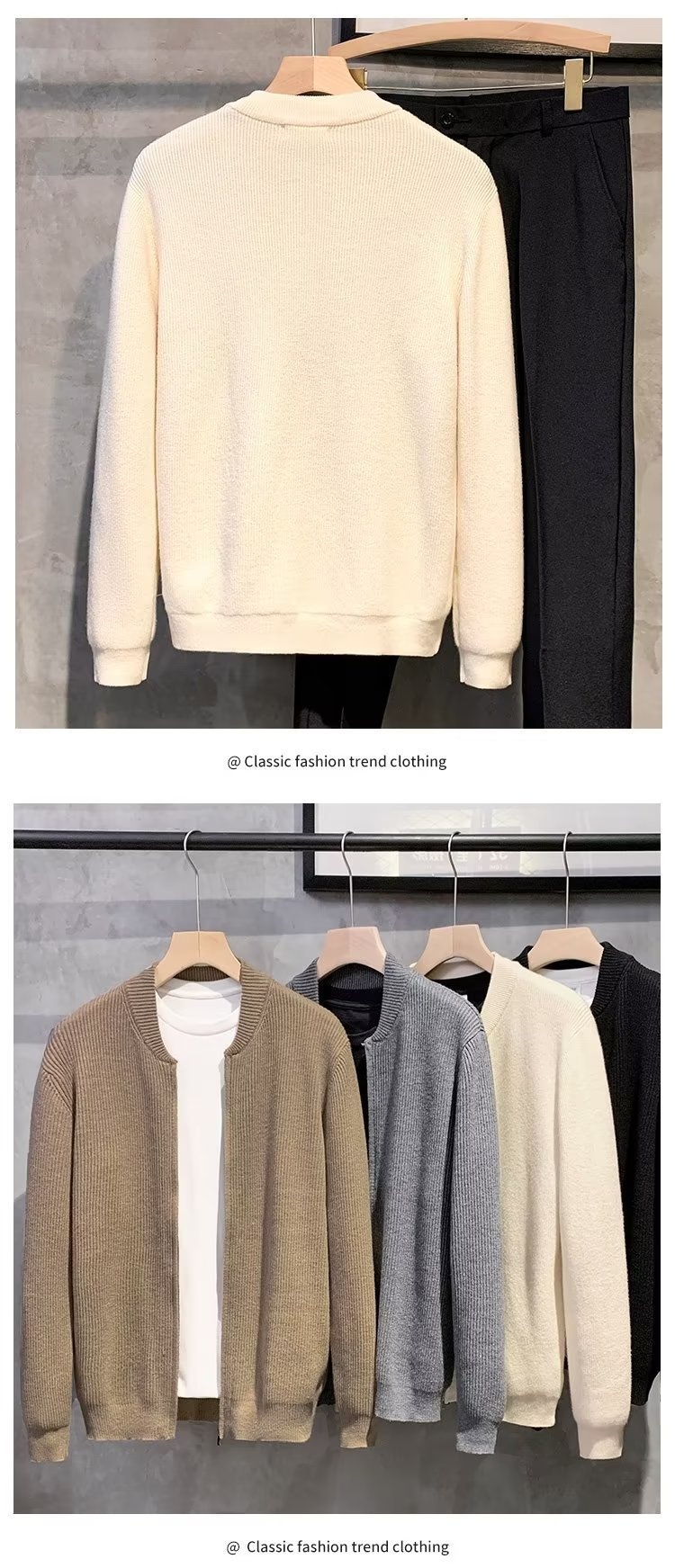 boy Boy Boy Spring And Autumn Doub Zipper Design Cardigan Solid Color Sweater Men's Simp Trendy Versati Knitted Jacket_voghion.com