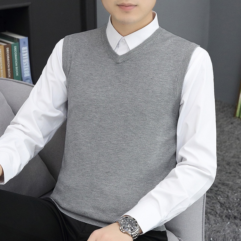 ragazzo 2024 Autunno Inverno Uomo Caldo Gilet Scollo a V Slim Fit Senza Maniche Base Maglione Lavorato a Maglia Trendy_voghion.com