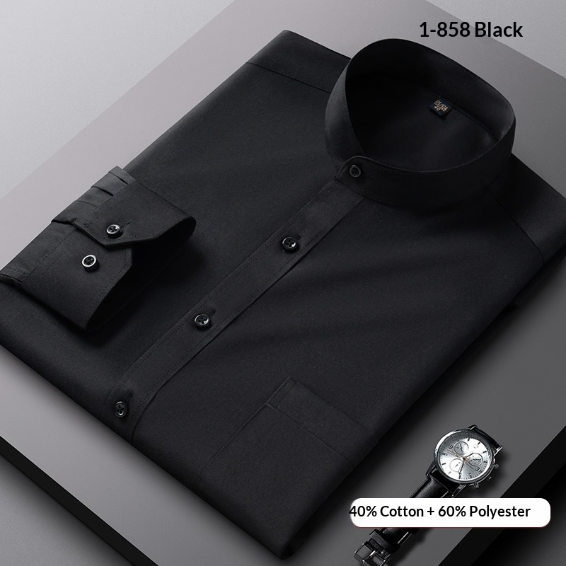Camisa de trabajo de estilo chino de manga larga con cuello mandarín para hombre, estilo profesional, versión coreana, JK_voghion.com