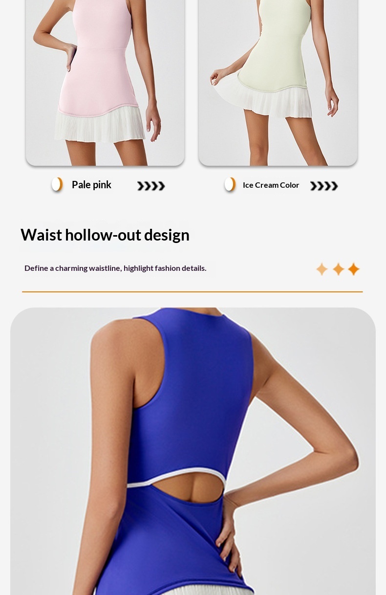 001 Cross-Border Summer Sports Dress With Ruffles, Anti-Exposure, Quick-Dry Badminton Tennis Dress, Hollow Out Beautiful_voghion.com