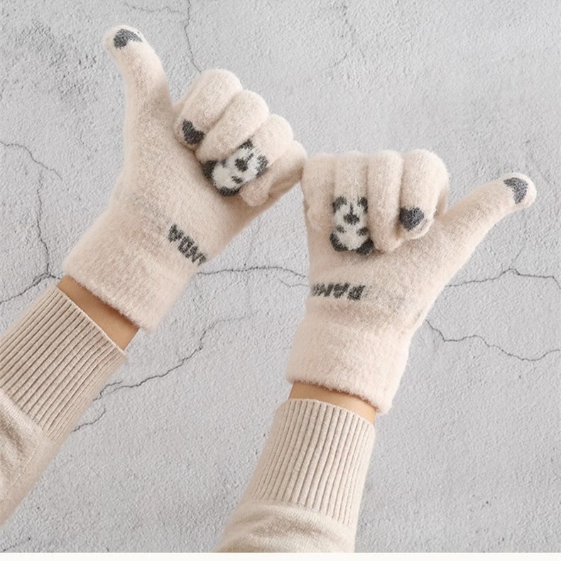 boy Boy Boy Cartoon Touchscreen Winter Cycling Thickened Windproof Warm Five-Finger Panda Cute Knitted Gloves Wholesale_voghion.com