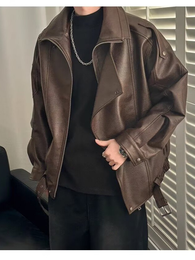 Giacca da motociclista di alta qualità con colletto rovesciato per uomo, stile europeo e americano, moda da strada alla moda, giacca da motociclista, PU coreano_voghion.com