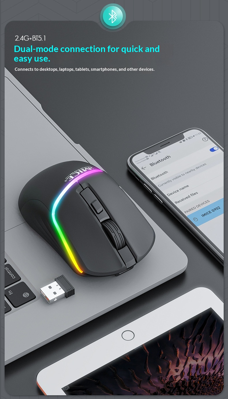 Digitex Digitex IMICE Factory Direct Supply Cross-Border Bluetooth Dual-Mode 6 Button RGB Rechargeable Silent Type-C Wireless Gaming_voghion.com