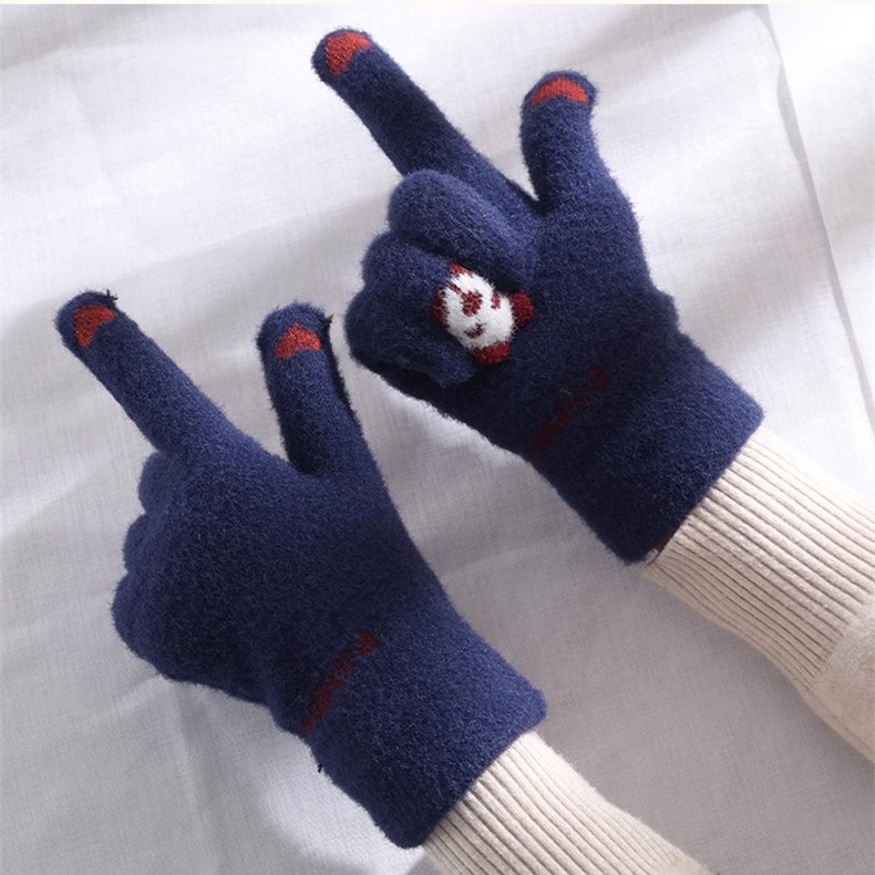 boy Boy Boy Cartoon Touchscreen Winter Cycling Thickened Windproof Warm Five-Finger Panda Cute Knitted Gloves Wholesale_voghion.com