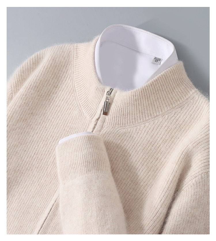 boy Boy Boy Boy Autumn Winter New Thickened Loose Men's Half Turtleneck Zipper Cardigan Casual Wool Knitted Sweater Jacket_voghion.com