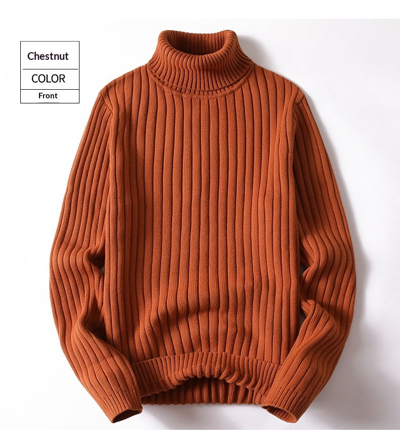 boy Boy Boy Boy Solid Color Cable Knit Turtleneck Sweater Men Winter Short Sleeve Turn-Down Collar Men's Knitwear Trendy Youth Thickened_voghion.com