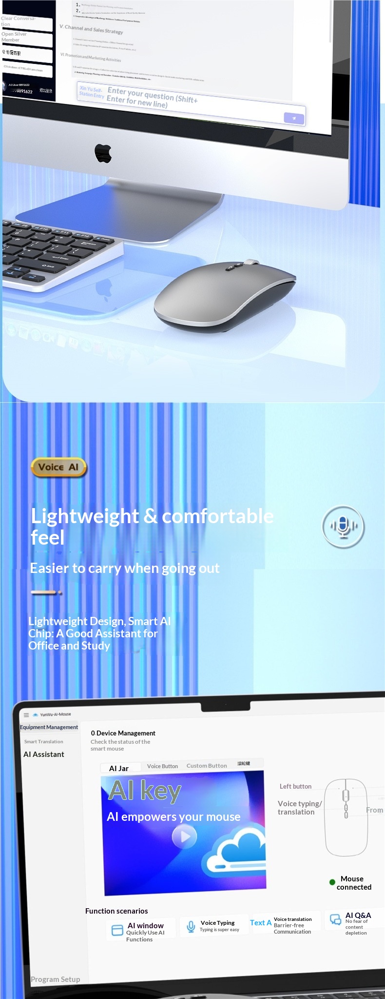 Souris sans fil Bluetooth Digitex, rechargeable, silencieuse et sans bruit, pour ordinateur portable, tablette, bureau à domicile, saisie vocale._voghion.com