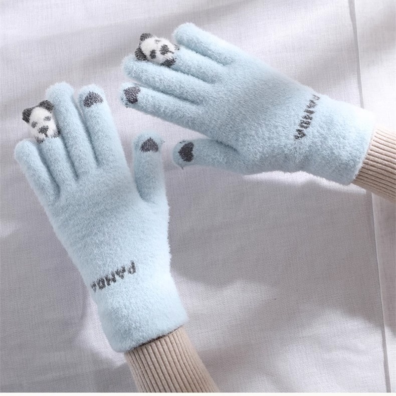 boy Boy Boy Cartoon Touchscreen Winter Cycling Thickened Windproof Warm Five-Finger Panda Cute Knitted Gloves Wholesale_voghion.com