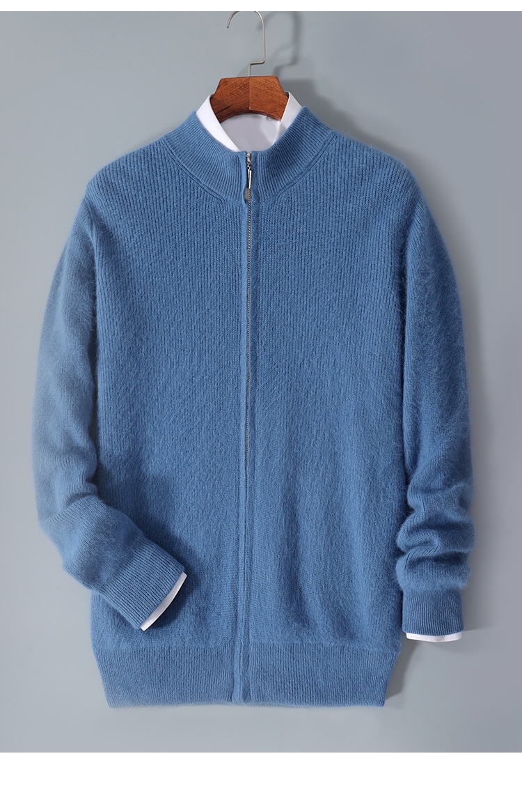 boy Boy Boy Boy Autumn Winter New Thickened Loose Men's Half Turtleneck Zipper Cardigan Casual Wool Knitted Sweater Jacket_voghion.com