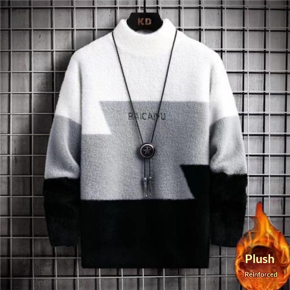 boy Mink Wool Sweater For Men, Autumn And Winter Base Shirt, Half Turtleneck, Mid Collar, Stylish Student_voghion.com