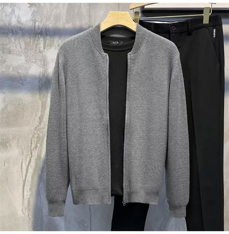 boy Boy Boy Spring And Autumn Doub Zipper Design Cardigan Solid Color Sweater Men's Simp Trendy Versati Knitted Jacket_voghion.com