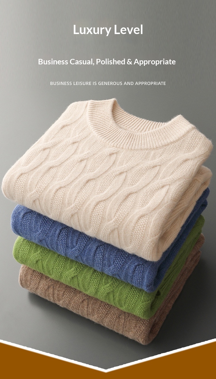 boy Boy Boy Boy 23 Autumn Winter New Men's Half Turtleneck Thickened Wool Pullover Solid Color Casual Plus Size Twisted Knit Sweater_voghion.com