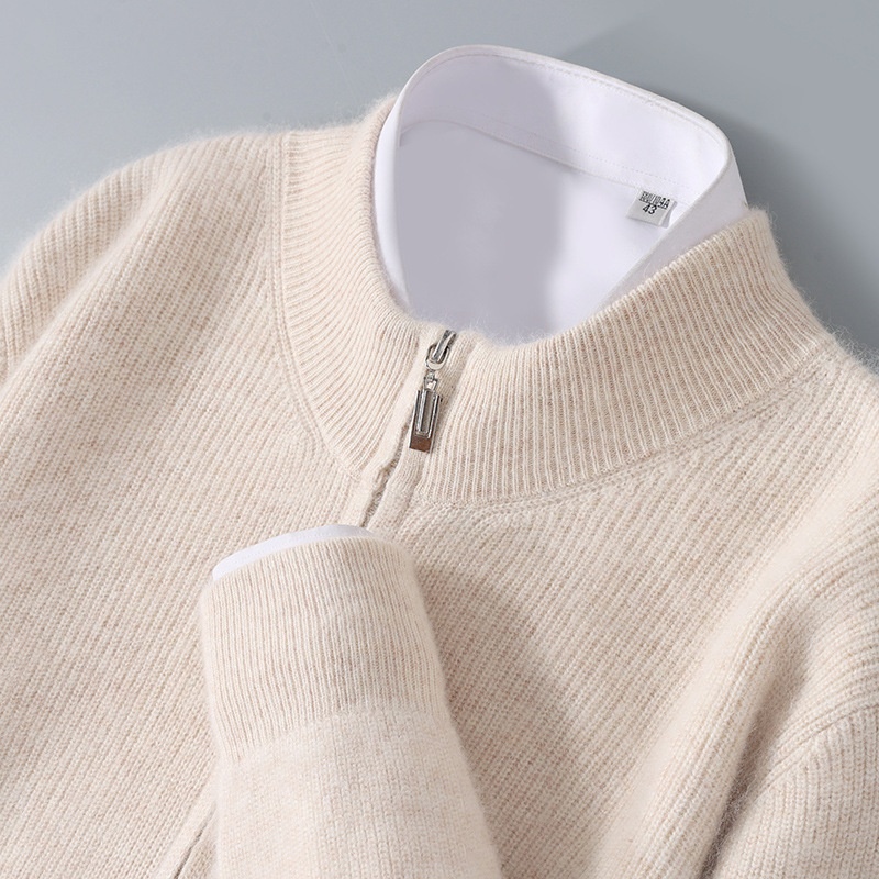 boy Boy Boy Boy Autumn Winter New Thickened Loose Men's Half Turtleneck Zipper Cardigan Casual Wool Knitted Sweater Jacket_voghion.com