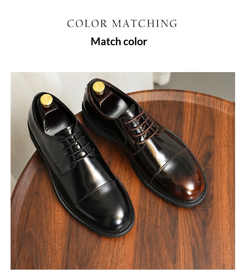 Scarpe derby formali da uomo Voyage in pelle a tre giunture, primo strato di fodera in pelle bovina, punta tonda, suola spessa, lucide_voghion.com