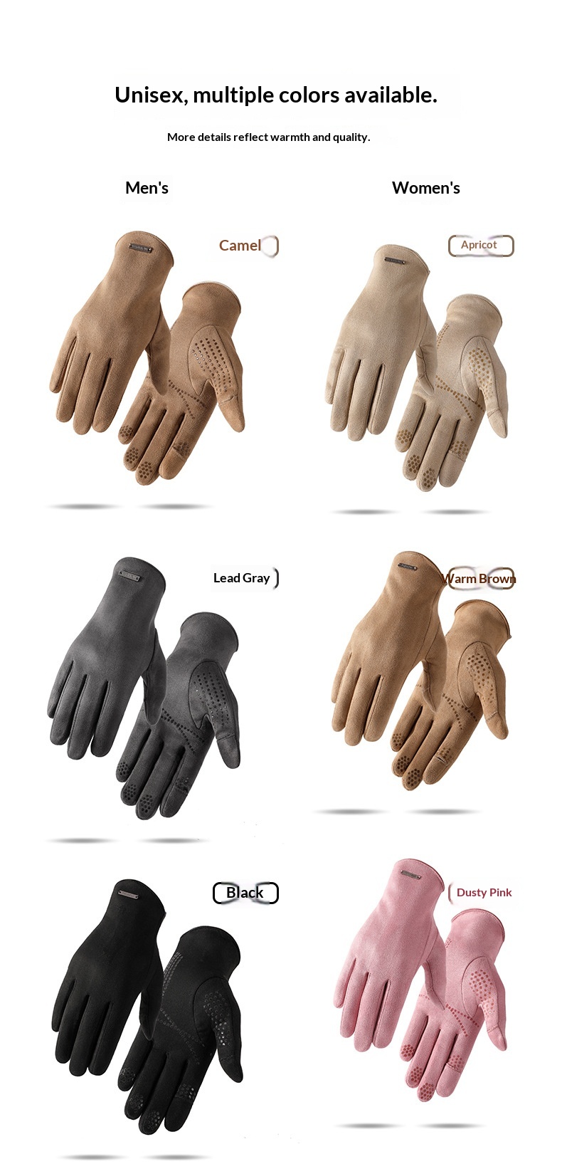 ragazzo Ragazzo Ragazzo Scamosciato Termico per Uomo e Donna, Foderato in Pile, Riscaldato, Ciclismo Invernale all'Aperto, Touchscreen, Antiscivolo, Copertura a Flip,_voghion.com