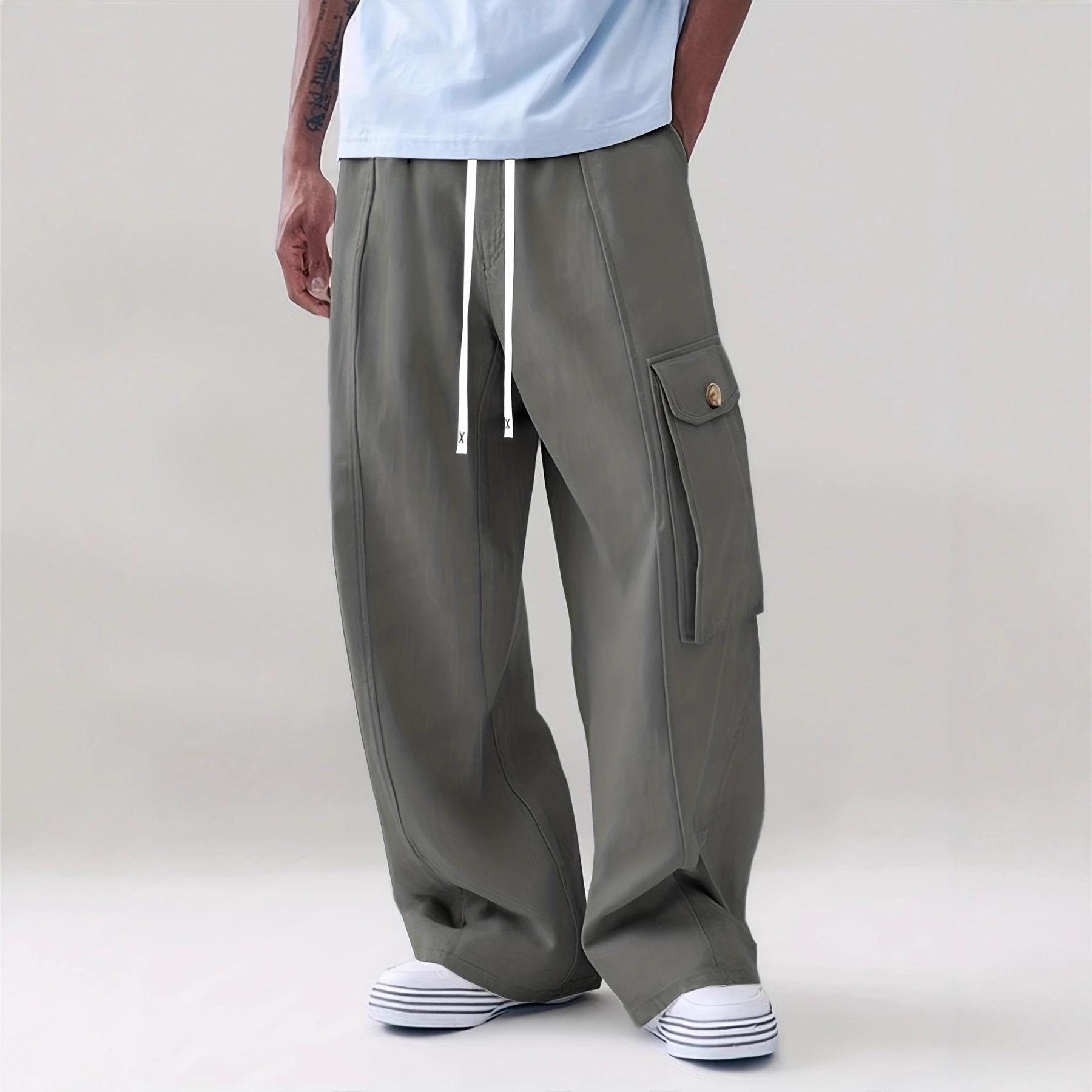 Pantaloni casual europei e cargo da uomo, pantaloni casual retrò americani 2025, pantaloni dritti a gamba larga in stile giapponese primaverile di marca alla moda_voghion.com