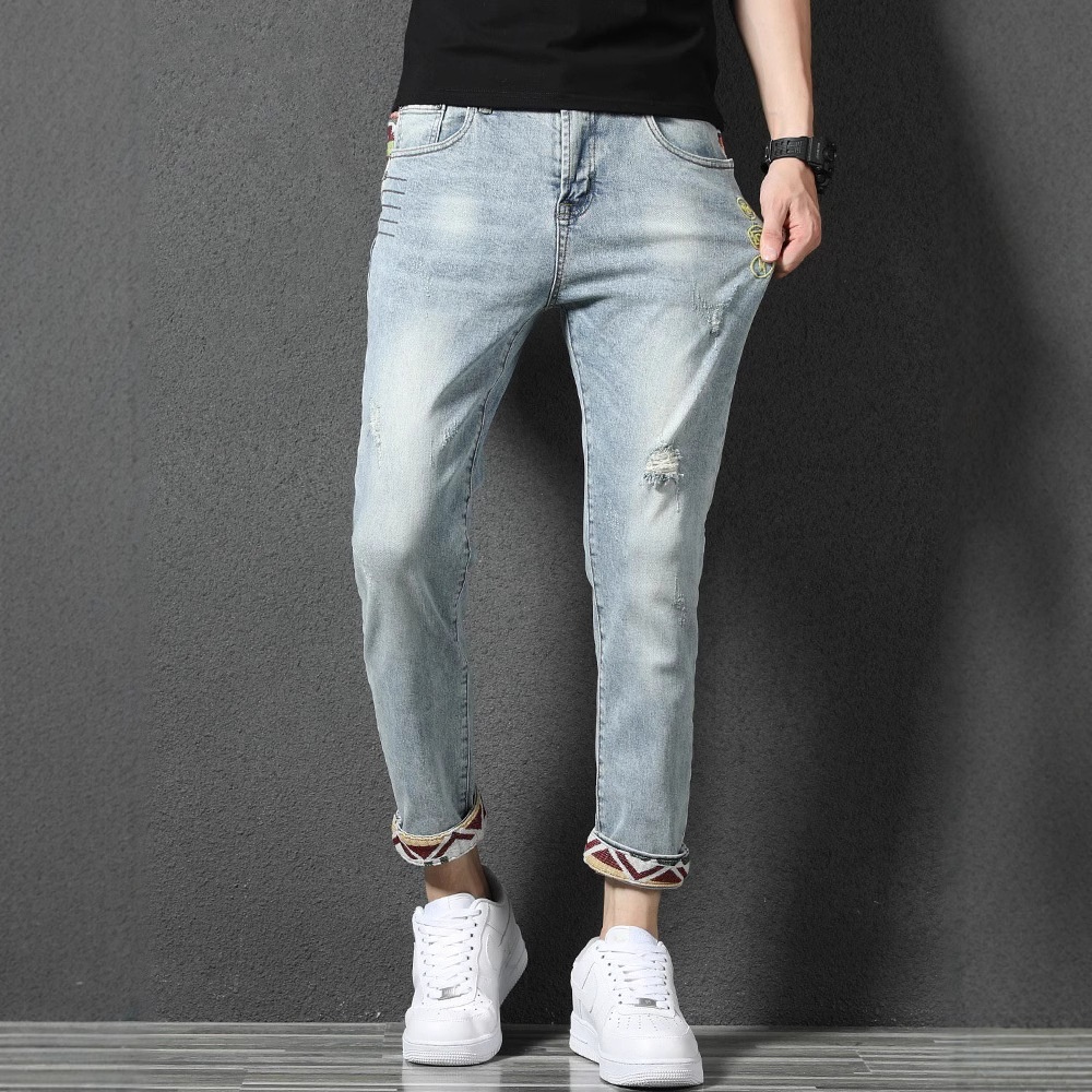 Jungen-Jeans mit Stickerei, Rissen, europäischem und amerikanischem Stil, neue Slim-Fit-Jeans, lange Freizeithose, coole Herrenhose, Einteiler_voghion.com