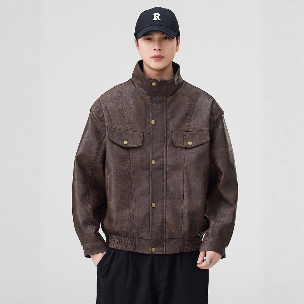 Giacca in pelle PU da pilota alla moda di strada europea e americana da uomo, alla moda, alla moda, in vendita all'ingrosso_voghion.com