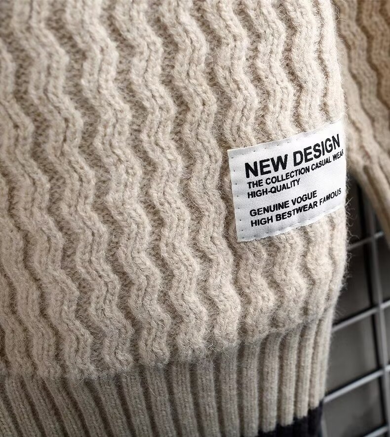 Pull à col roulé mi-long pour homme, pull en maille torsadée automne-hiver, pull tendance ample à col rond pour homme._voghion.com