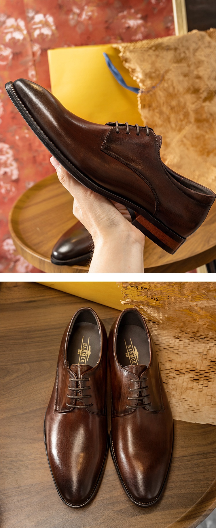 Scarpe derby da uomo in pelle di vacchetta con lacci, stile britannico, formali, da cerimonia, casual, da lavoro, da lavoro, da lavoro, da sposa, da lavoro ..._voghion.com