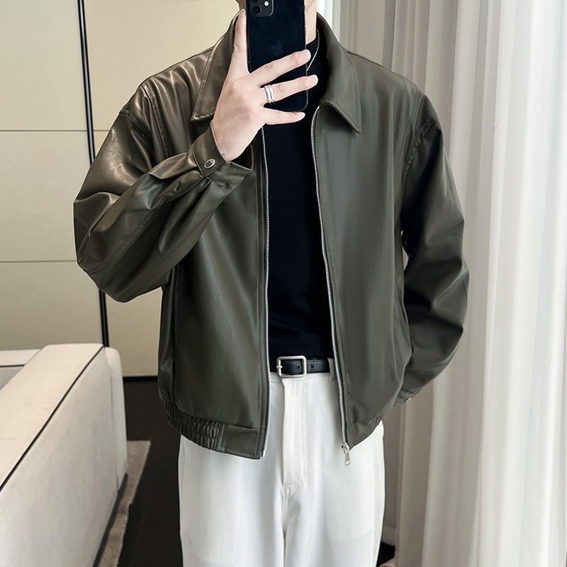 Giacca da motociclista da uomo in pelle con cerniera imbottita e design di nicchia Pishi Pu, autunno inverno, cappotto alla moda_voghion.com