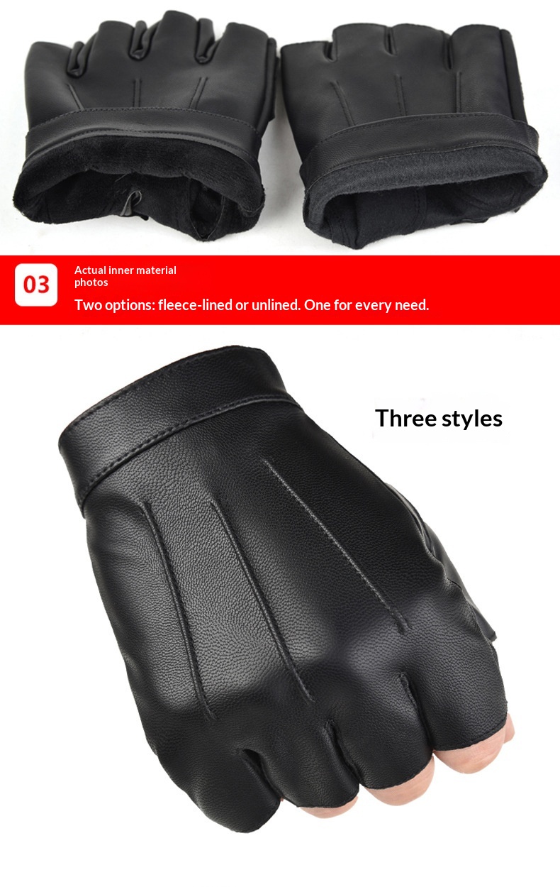 Guanti da ciclismo invernali in pelle PU con dita mezze tattiche da uomo, impermeabili, antiscivolo, foderati in pile, caldi, per esterni, da ragazzo Boy Boy_voghion.com