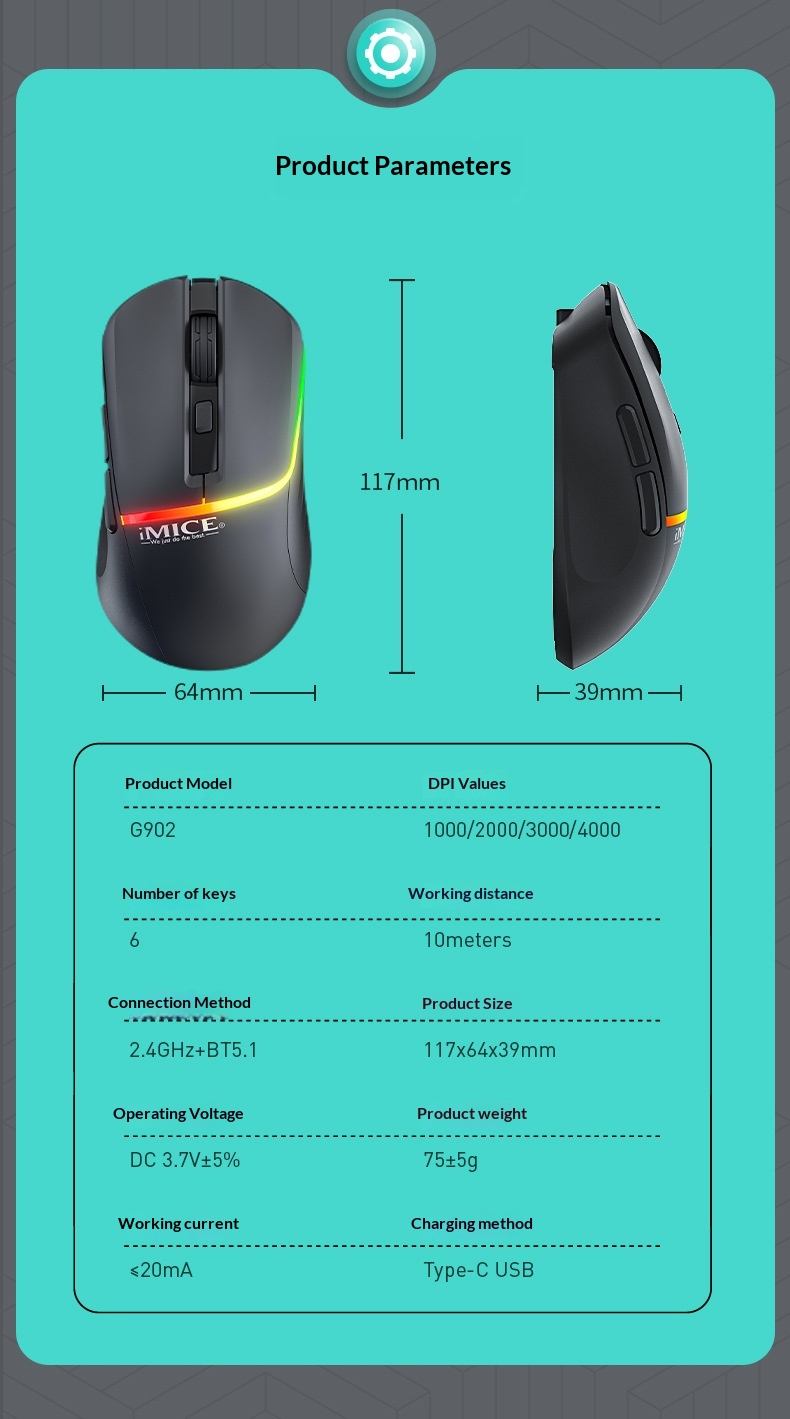 Digitex Digitex IMICE Factory Direct Supply Cross-Border Bluetooth Dual-Mode 6 Button RGB Rechargeable Silent Type-C Wireless Gaming_voghion.com