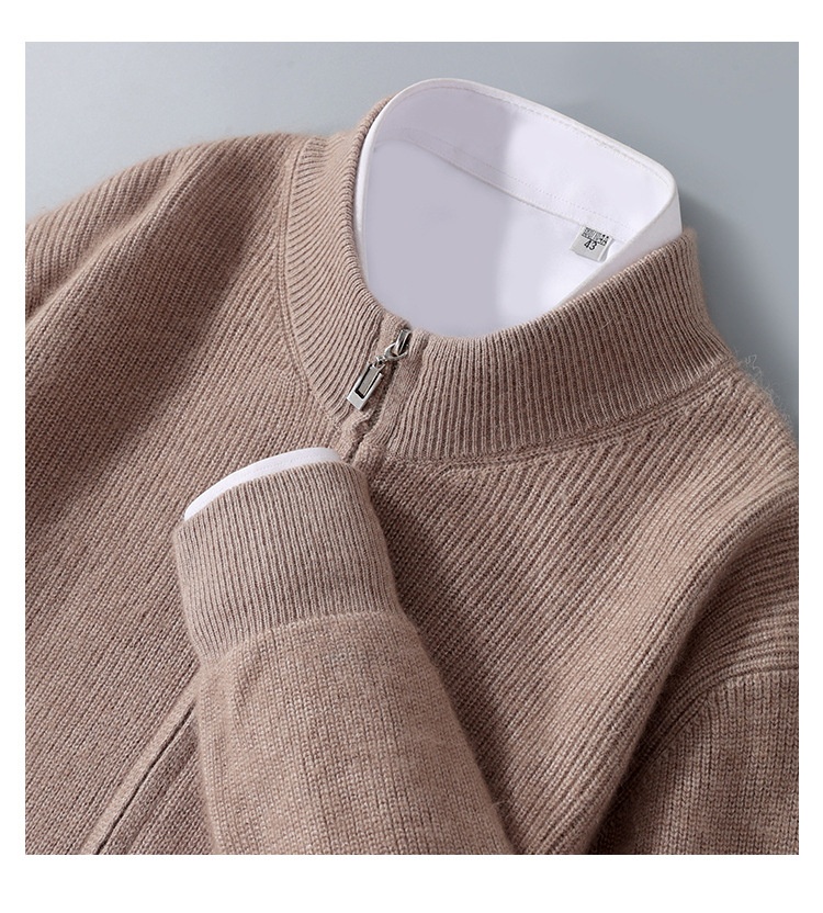 boy Boy Boy Boy Autumn Winter New Thickened Loose Men's Half Turtleneck Zipper Cardigan Casual Wool Knitted Sweater Jacket_voghion.com