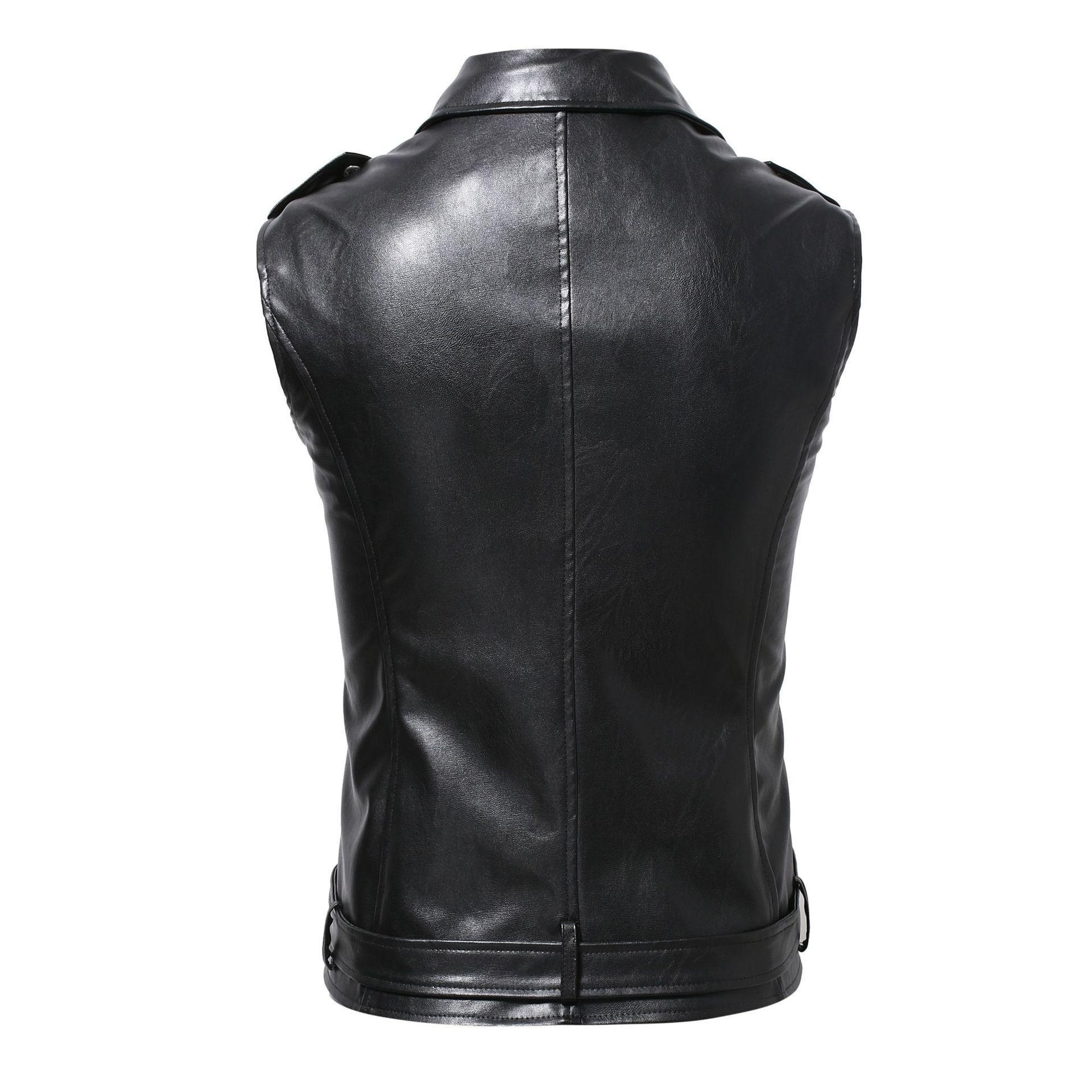 boy 2023 New Men's Motorcycle Jacket European And American Slim Fit Cross-Border PU Leather Vest For Men_voghion.com