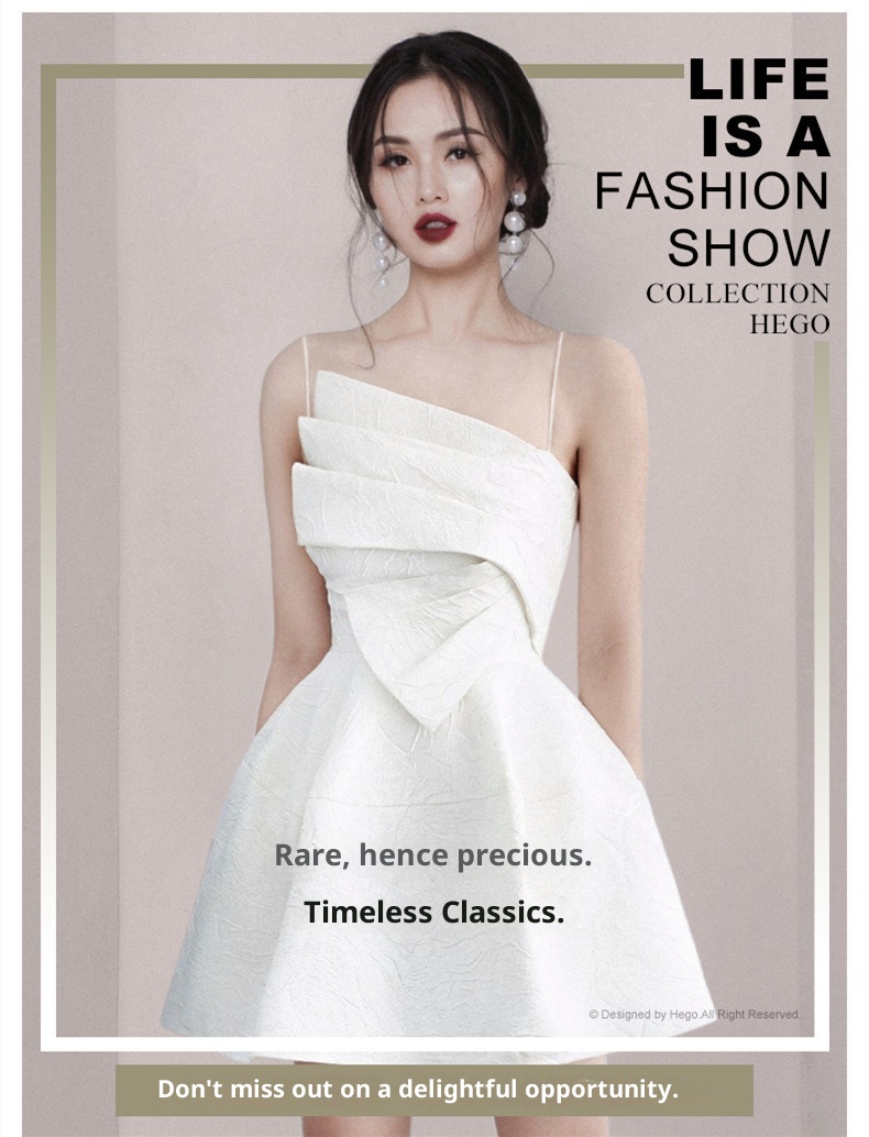 ChicShe ChicShe Robe courte blanche élégante et gracieuse à fines bretelles, style français, avec une coupe cintrée et un design raffiné. Robe jacquard._voghion.com