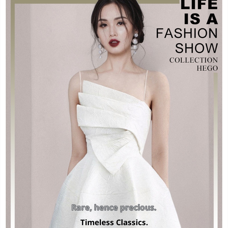 ChicShe ChicShe Robe courte blanche élégante et gracieuse à fines bretelles, style français, avec une coupe cintrée et un design raffiné. Robe jacquard._voghion.com