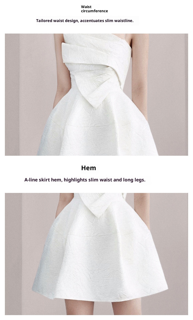 ChicShe ChicShe Robe courte blanche élégante et gracieuse à fines bretelles, style français, avec une coupe cintrée et un design raffiné. Robe jacquard._voghion.com