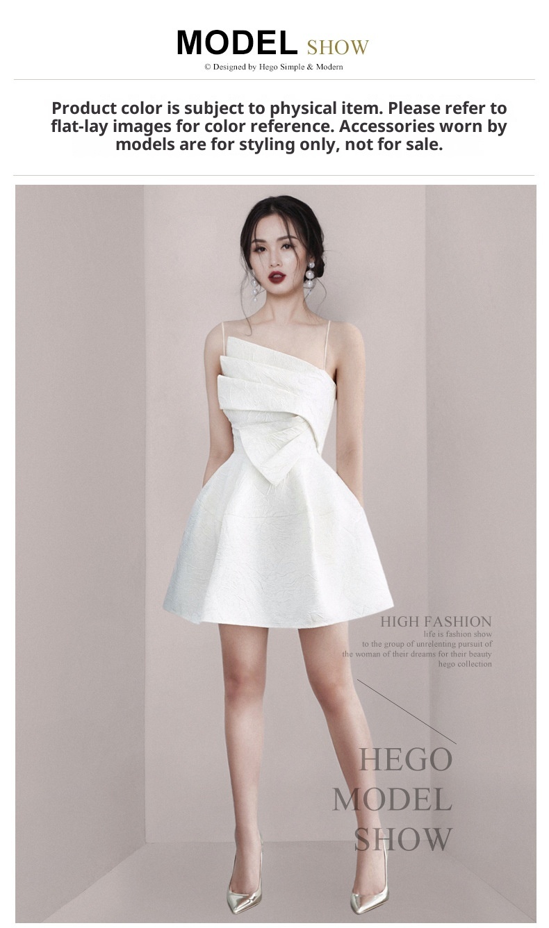 ChicShe ChicShe Robe courte blanche élégante et gracieuse à fines bretelles, style français, avec une coupe cintrée et un design raffiné. Robe jacquard._voghion.com