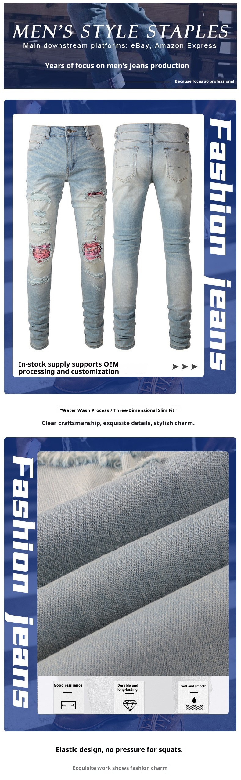 boy Cross-Border Jeans European And American Clothing High Street Paisley Light Color Colorful Ripped Patch Slim Fit Beggar_voghion.com