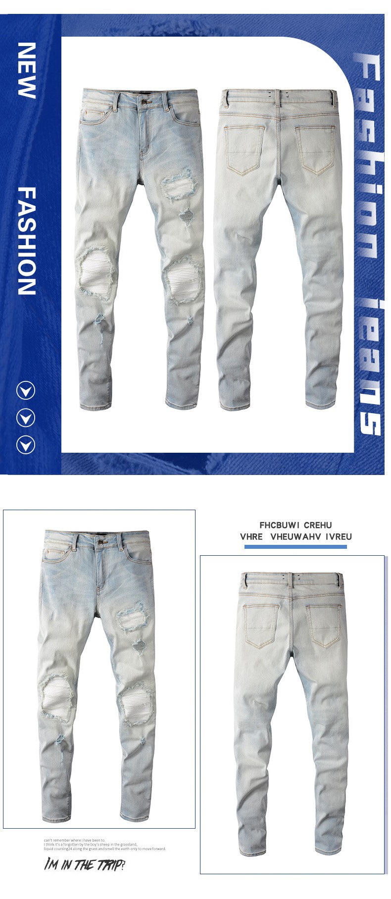 boy Can Ship On Behalf Of Foreign Trade Retro Jeans Slim Fit High Street Ripped Patch Cross-Border Clothing Wholesale Men's_voghion.com