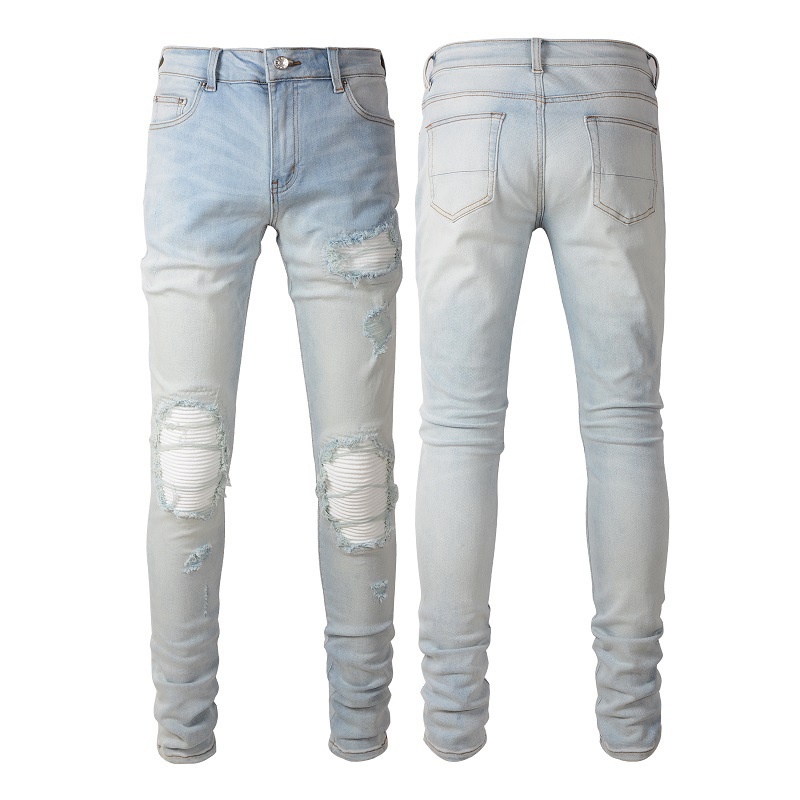 boy Can Ship On Behalf Of Foreign Trade Retro Jeans Slim Fit High Street Ripped Patch Cross-Border Clothing Wholesale Men's_voghion.com