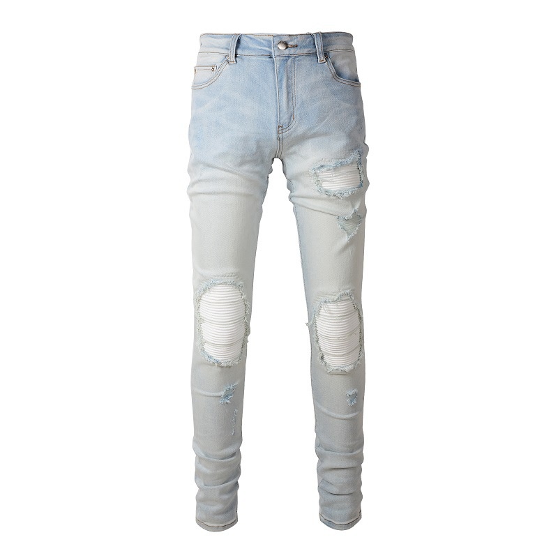 boy Can Ship On Behalf Of Foreign Trade Retro Jeans Slim Fit High Street Ripped Patch Cross-Border Clothing Wholesale Men's_voghion.com