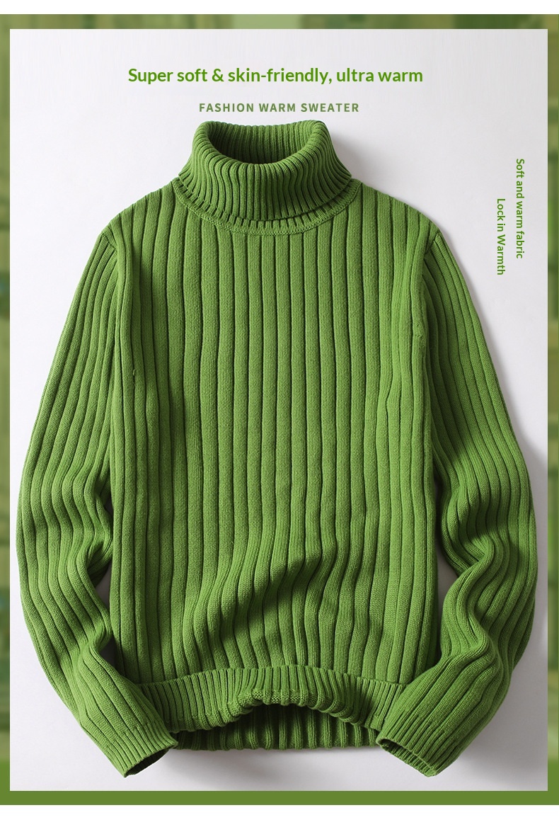 boy Boy Boy Boy Solid Color Cable Knit Turtleneck Sweater Men Winter Short Sleeve Turn-Down Collar Men's Knitwear Trendy Youth Thickened_voghion.com