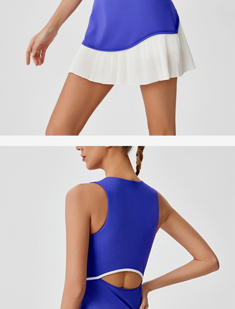 001 Cross-Border Summer Sports Dress With Ruffles, Anti-Exposure, Quick-Dry Badminton Tennis Dress, Hollow Out Beautiful_voghion.com