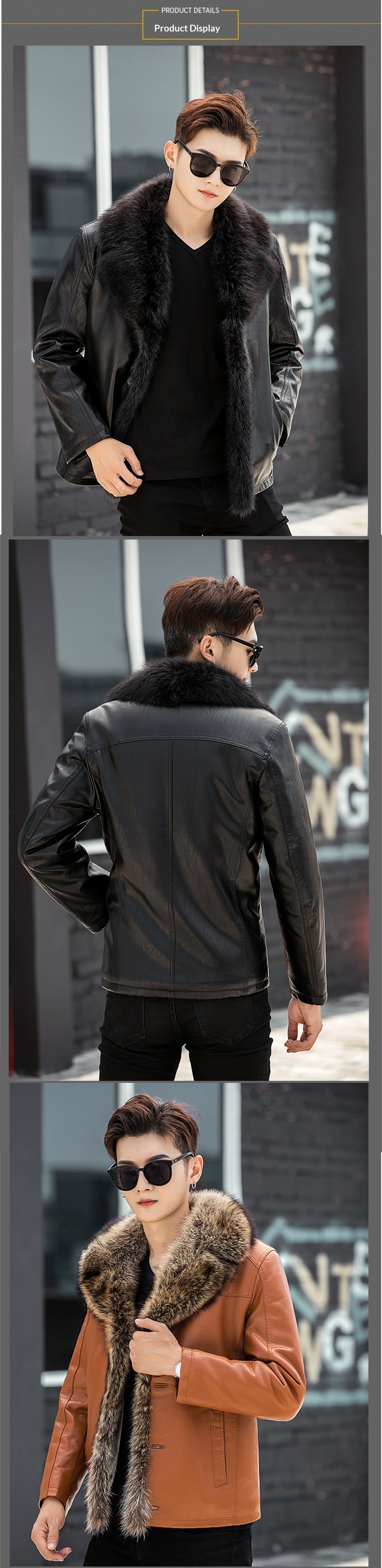 boy Shearling PU Short Style With Fur Collar Men's Fleece Lined Thickened Leather Jacket Warm Winter_voghion.com