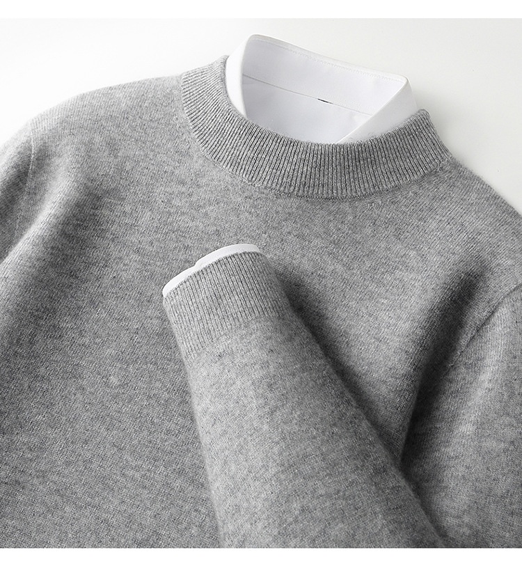 Herren-Strickpullover mit halbem Rollkragen, Herbst/Winter, aus reiner Wolle, einfarbig, dickwandig, stilvoll, Business-Look_voghion.com