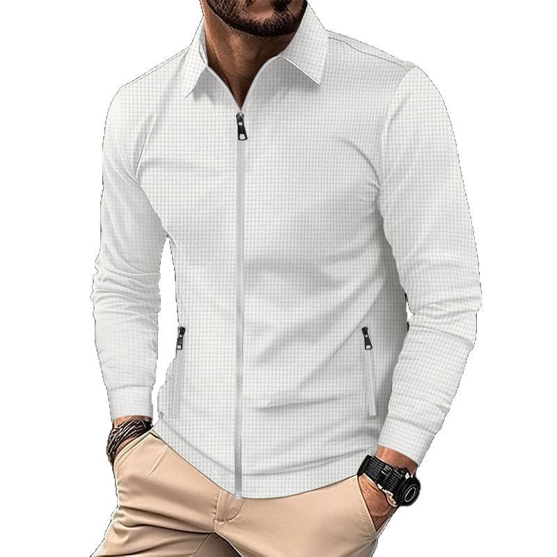 Giacca casual da uomo con polo e cerniera, a maniche lunghe, con colletto a nido d'ape transfrontaliero europeo e americano, cappotto autunnale_voghion.com