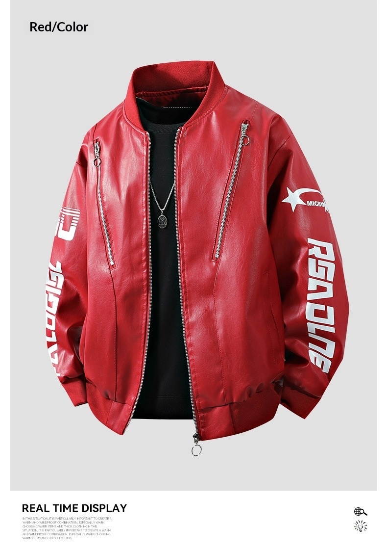 Giacca da motociclista in pelle da uomo larga, stile retrò hip-hop europeo e americano, all'ingrosso transfrontaliero_voghion.com