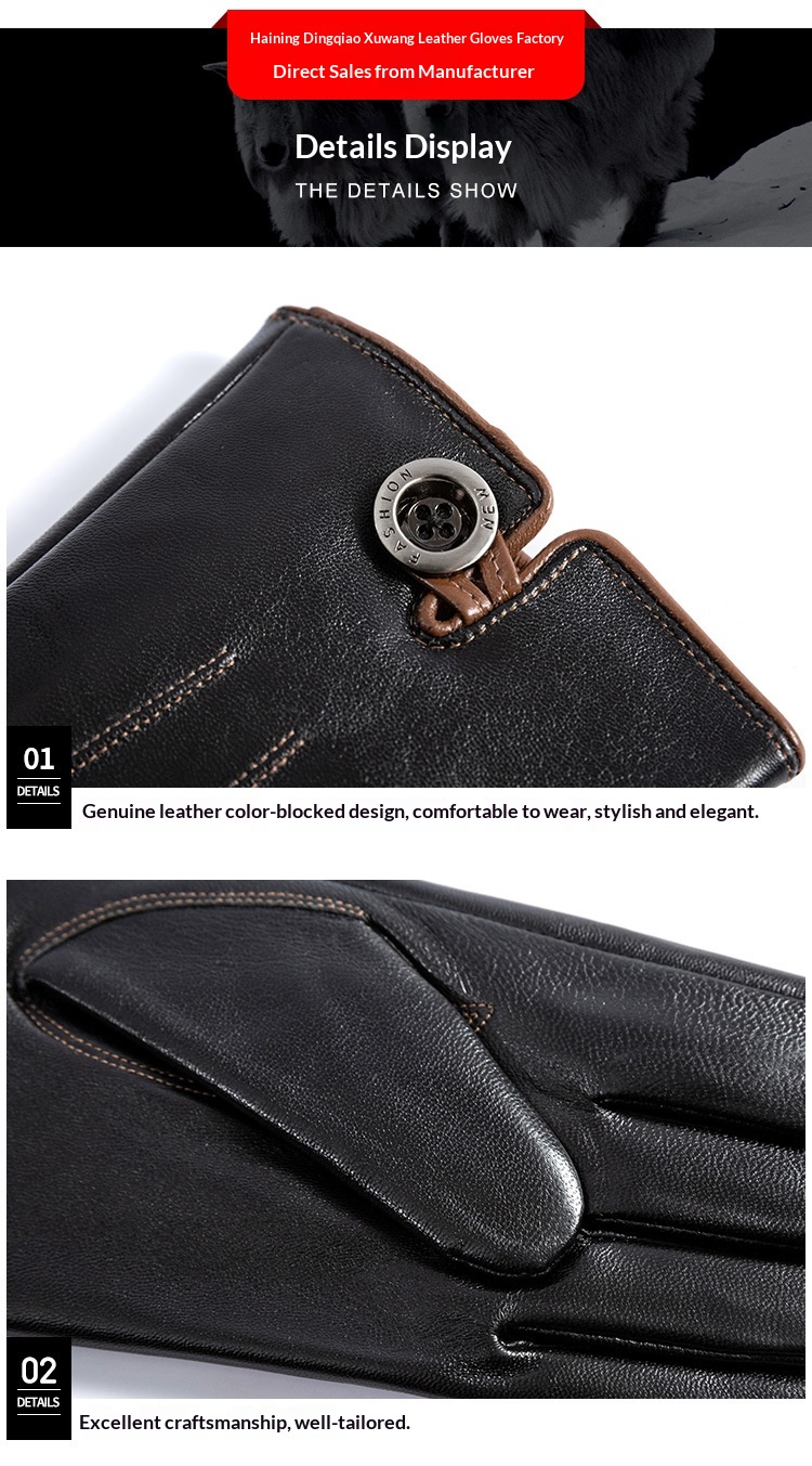 Boy Boy Boy Fashion Genuine Men, fleecegefüttert, dick gefüttert, Touchscreen-fähig, warm für Herbst und Winter, geeignet zum Reiten und Autofahren, Ziegenleder_voghion.com